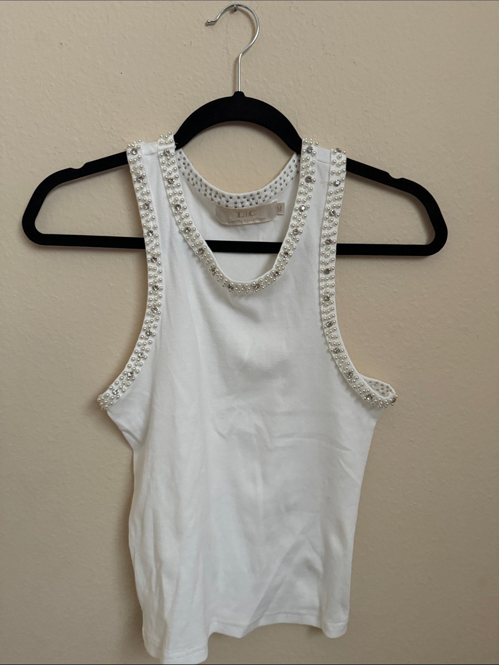 Lizette Collection White Embellished Tank Top